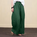 Women Plus Size Loose Trousers Summer Fashion Wide Leg Pants Vintage Casual Cotton Linen Trousers Elastic Low Waist Pants Female. 