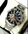 Men's Watch Set -Top Fashion Creative Luxury  Round Silver Large  Dial  Analoge Stainless steel Braclete Wstch+Cuban Link Heavy Chain Braclets For Men/Boys -Positif Men's Business Watch with Braclet. 