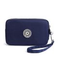 Solid Color Coin Purse Women Handbag Small Wallet Wrinkle Fabric Phone Purse Three Zippers Portable Make Up Bag. 