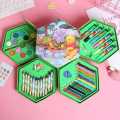 Hexagonal Coloring Box Art Kit Set Of 46 Pieces With Color Pencils, Crayons, Water Color, Marker Pens for kids. 