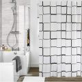 1pc Checked Waterproof Shower Curtain with Metal Grommets & Plastic Hooks, Semi-ransparent Plastic Bath Curtain for Bathroom. 