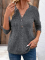 Women's Fashionable V-neck Button Up Top With Pit Stripes. 
