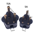 South Africa Assembly Plug AC250V 5A/15A Round 3 pins Removable Cable Connector Detachable High Power India Wiring Plug. 