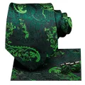Hi-Tie Dark Green Floral Paisley Silk Wedding Tie For Men Handky Cufflink Gift Men Elegant Necktie Fashion Business Party. 