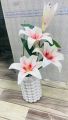 Artificial lily flower with ceramic vase. 