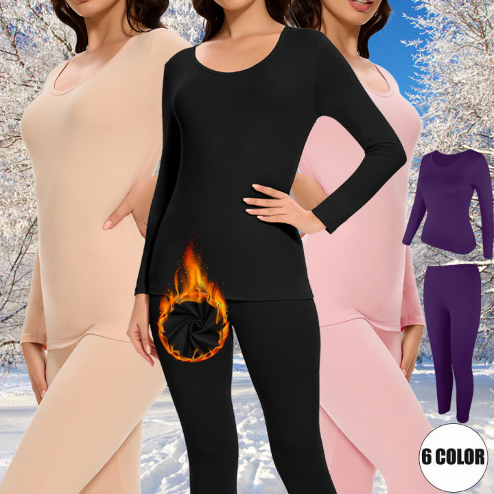 Plus Size Winter Thermal Underwear Suits Women's Long-Sleeved Tops Pants 2PCS Soft Comfortable Ladies Layer Clothing 6 Color