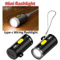 Type-C LED Handheld Strong Light Pocket Keychain Flashlight Mini Flashlight Small Light Outdoor Hiking Camping Accessories.