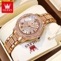 OLEVS 9943 Luxury All Diamond Original Quartz Watch for Women Elegant Rose Gold Stainless Steel Waterproof Ladies Wrist Watches.