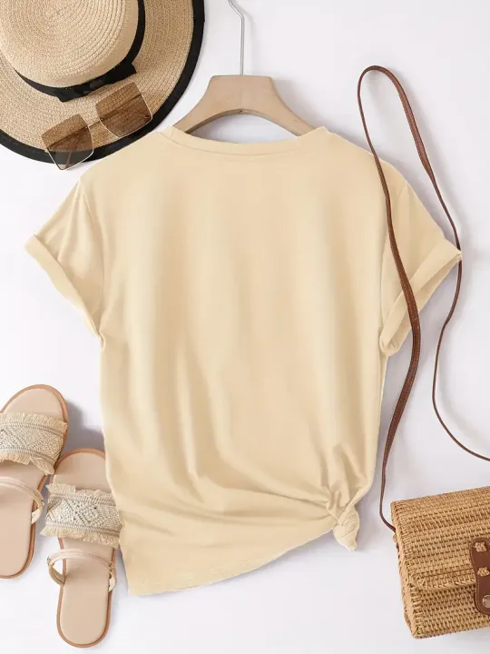 90s%20Bow%20Print%20Crew%20Neck%20T-Shirt%20Casual%20Short%20Sleeve%20T-Shirt%20For%20Spring%20Summer%20Women's%20Clothing%20-%20Image%202