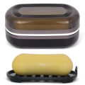 Portable Bathroom Soap Holder Container Box for Shower Black Covered Travel Soap Dish Double Layered Bamboo Storage.