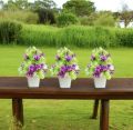 Pack of 3 Light Green and Purple Mini Decorative Plants, Artificial Decoration Pieces with pots/ Best for home & Office Decoration purposes. 