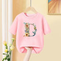 Girls T Shirt Custom Name Letter Combination Print Tshirt Flower Letter Font A B C D E F G Short Sleeve Kids Pink Tops.