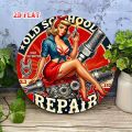 1 Retro Lady Art round wooden sign - Retro motorcycle engine design, country-style wall decoration, perfect room decoration.