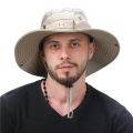 Summer Men Bucket Hat Outdoor UV Protection Wide Brim Panama Safari Hunting Hiking Hat Mesh Fisherman Hat Beach Sunscreen Cap. 