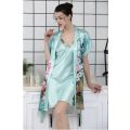 Floral Satin Chemise With Wrapper Nightwear - Ns4511640. 