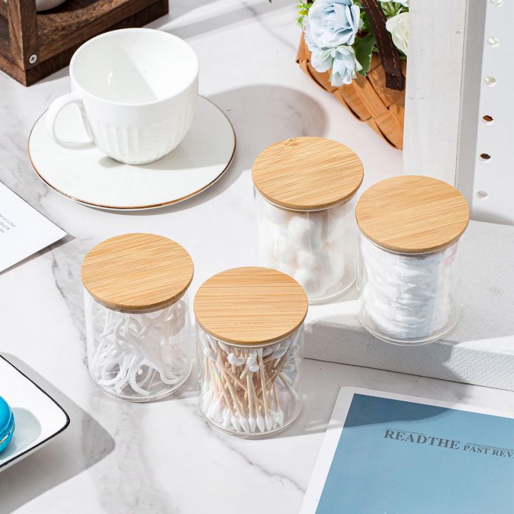 4Pcs/6Pcs%20Cotton%20Pad%20Holder%20Bathroom%20Container%2010%20oz%20Cotton%20Ball%20Swabs%20Dispenser,%20Clear%20Plastic%20Apothecary%20Jar%20Organizer%20-%20Image%204