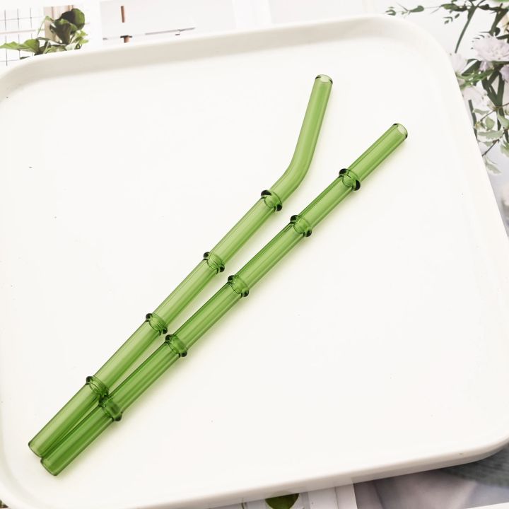 2/4Pcs Bamboo Design Drinking Glass Straws High Borosilicate Straw Set with Brush Milk Shake Coffee Cocktail Straw Bar Drinkware