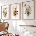 Scandinavian Minimalist Aesthetic Wall Art Neutral Watercolor Wildflowers Plants HD Poster Prints Home Bedroom Living Room Decor. 