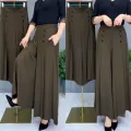 Office Lady's Loose Elegant Chic Thin Wide Leg Pants Summer Fashion Trend Trousers All-Match Women's Pants With Pockets Buttons. 