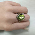 Vintage Peridot Green Zircon Rings for Women Carved Flower Pattern Ring Fashion Creative Design Handmade Wedding Party Jewelry.