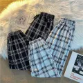 Pants Women New Bunch of feet Fashion Loose Black Plaid Summer Harajuku Students Streetwear Harem Long Trousers Womens Chic. 