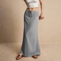 Women Low Waist Skirts Summer Casual Vacation Drawstring High Elastic Waist Skirts Simple Solid Comfy Bodycon Long Maxi Skirts. 