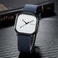 simple square dial PU leather quartz men business watch. 