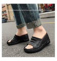 Women Fashion Summer 8 cm Chunky Sole Wedges Heels Flip Flops Casual Shoes Waterproof Taiwan Slippers  Lady Sandals. 