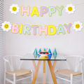 Daisy Happy Birthday Party Decoration Banner with White Daisy Flower Birthday Garland Flag Decoration kids adult Scene Bunting.