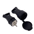 EU Rubber Waterproof Socket Plug Electrial Grounded European Connector With Cover IP54 For DIY Power Cable Cord 16A 250V. 
