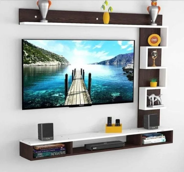Wall%20Mount%20Unit/TV%20Stand/LCD%20Cabinet/%20Entertainment%20Unit/Set%20Top%20Box%20Stand%20(White%20and%20Brown)%20(%2043%20Inch)(D.I.Y)%20-%20Image%203