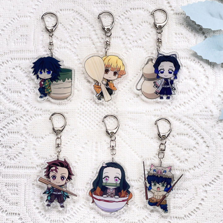 1/6PCS Anime Characters Demon Slayer Acrylic Car Keychain Accessories Keyrings Friends Funny Bag Charms Backpack Pendant