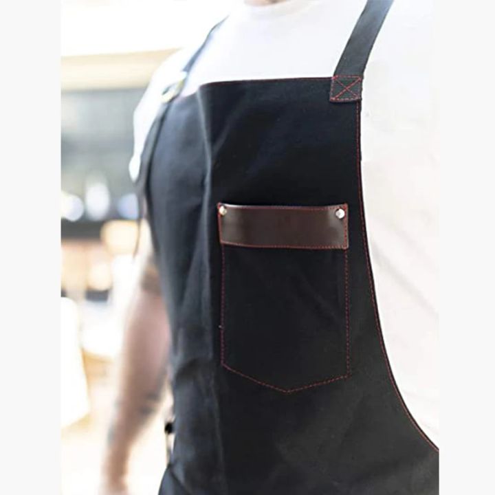 Kitchen%20Apron%20high%20quality%20For%20Pros%20Chef%20Waterproof%20Cooking%20%20Apron%20for%20Men%20Canvas%20With%20Pockets%20Fabric%20Barbecue%20Father%20Gift%20Apron%20-%20Image%204
