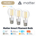 MOES TUYA Matter WiFi Smart Filament Bulb LED Light Lamp E27 Dimmable 2700K-6500K 806Lm 7W Alexa  Home Voice Control lightify. 
