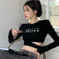 Summer fashion women's long sleeve T-shirt women's round neck T-shirt fashion blouse women waist cropped top. 