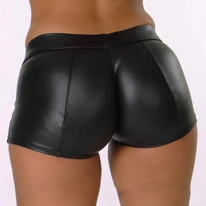 Leather%20Shorts%20Women%20High%20Waist%20Bodycon%20Push%20Up%20Black%20Short%20Joggers%20Sports%20Fitness%20Womens%20%20Slim%20Shorts%20Spodenki%20Damskie%20-%20Image%202