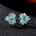 Huitan Green Blue Flower Earrings Women Inlay Sparkling Cubic Zirconia Fancy Anniversary  Newly Designed Flowers Ear Jewelry. 