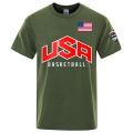 USA Basketballer Printed Street Casual T-Shirts Men Loose Oversize Clothing Breathable Cotton Short Sleeve Fashion Hip Hop Tees. 