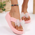 Pink Crystal Flower Wedge Heels Flip Flops Women Platform Clip Toe Beach Sandals Woman 2026 Fashion Plus Size 36-42 EVA Slippers. 