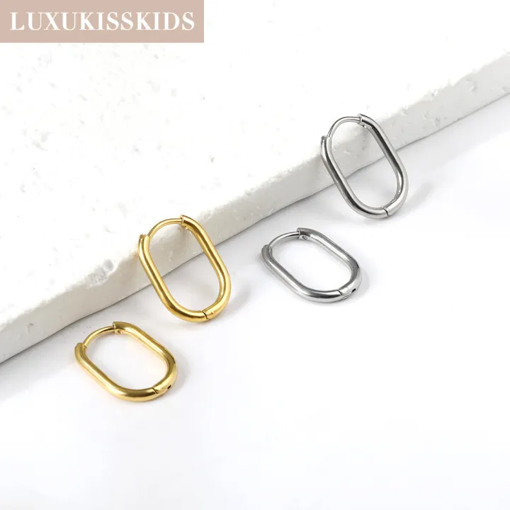 LUXUKISSKIDS%20Fashion%20Oval%20Hoop%20Earrrings%20Stainless%20Steel%20Elliptic%20Shape%20Silver/Gold%20Color%2020MM%20Big%20Round%20Clips%20Smooth%20Mental%20Ear%20-%20Image%202