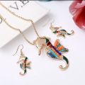colorful beaded seahorse pendent with earrings set. 