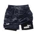 Summer Breathable 2-in-1 Double-layer Shorts for Men's Elastic Compression Shorts Quick-drying Phone Pocket Towel Loop Shorts.