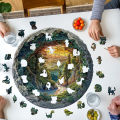 Wooden Puzzles for Adults, Flat Puzzle with 3D Visual Effect, Winter Scene Wooden Jigsaw Puzzles for Adults, Forest River Sunset. 