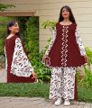 Two Piece Pearl Moti Work Frock With Printed Sleeves And Printed Flapper - Ready Made Suit - Ready To Stitch For Girls And Womens - Party Wear Dresses. 