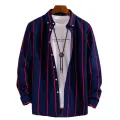 M-5XL Men's Casual Shirts with Classic Black and White Striped Design Plus Sizes Long Sleeve Shirts for Casual Social Settings. 