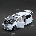 1/24 TOYOTA SIENNA MPV Van Diecast Toy Car Model Miniature Pull Back Sound & Light Doors Openable Collection Gift For Boy Kid. 