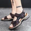 New Summer Genuine Leather Men Sandals Fashion Design Breathable Casual Shoes Men Soft Bottom Outdoor Beach Sandals Big Size 46. 