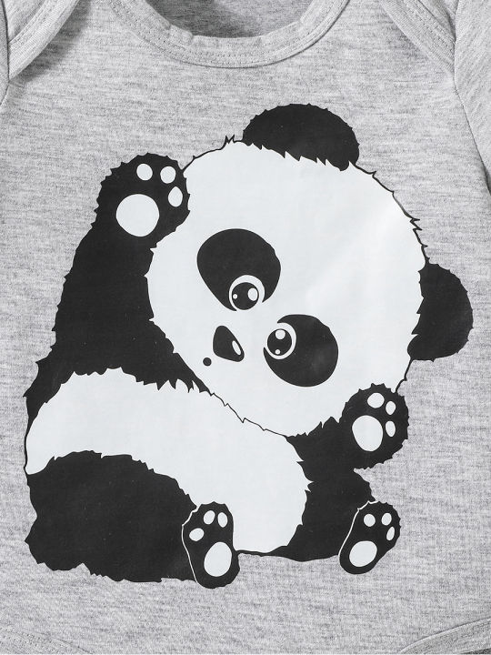 3Pcs%20Baby%20Boys%20Short%20Sleeve%20Cartton%20Panda%20Pansuit%20For%20Spring/Summer%20Casual%20Cute%20Sets+Hat%20-%20Image%203