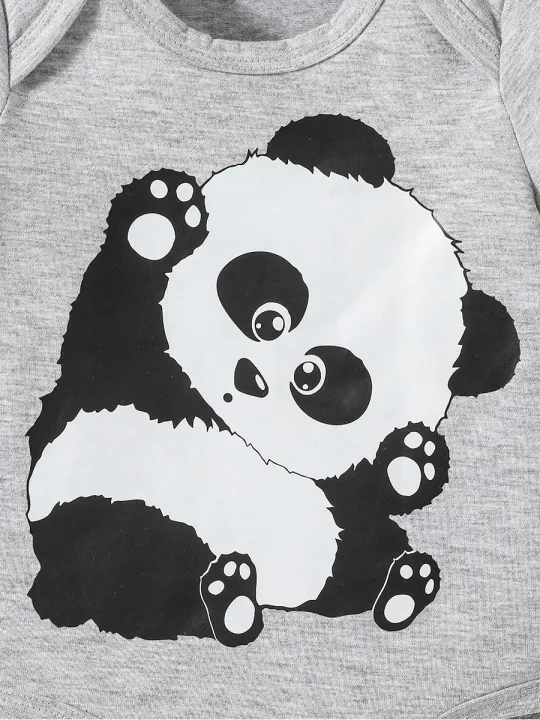 3Pcs%20Baby%20Boys%20Short%20Sleeve%20Cartton%20Panda%20Pansuit%20For%20Spring/Summer%20Casual%20Cute%20Sets+Hat%20-%20Image%203