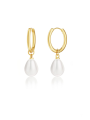 1 Pair Stainless Steel Waterproof And Non-Fading Stylish Women's Water Droplet Pearl Hoop Earrings, Suitable For Women's Daily. 